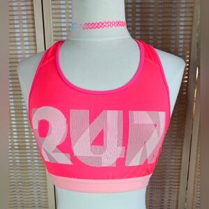 Neon Orange/Pink & Peach "Run 24/7" Slogan Sports Bra Medium Support By Old Navy